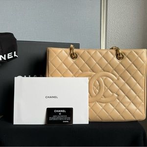 Chanel Caviar Quilted Grand shopping tote GST Beige